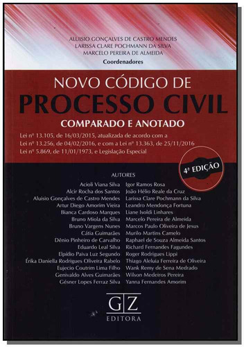 Novo Código De Processo Civil - 04ed/17, De Mendes ; Silva ; Almeida (orgs.). Editora Gz Editora Em Português