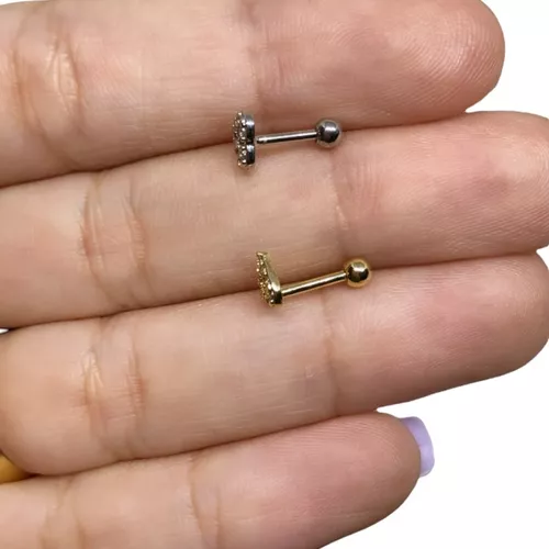 Piercing Tragus Orelha Coração Vazado Pedra Zircônia - RaraSteel