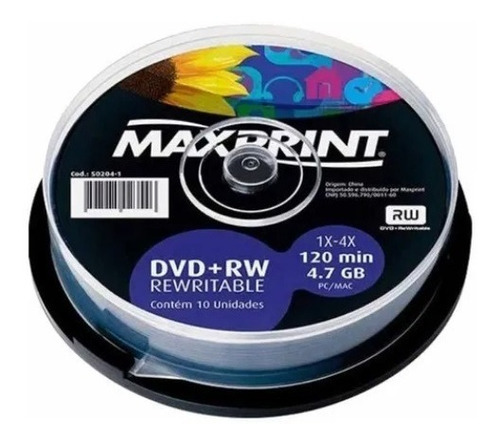 Dvd Regravável Dvd Rw Maxprint 4.7 Gb 120m Tubo Com 10 Und 