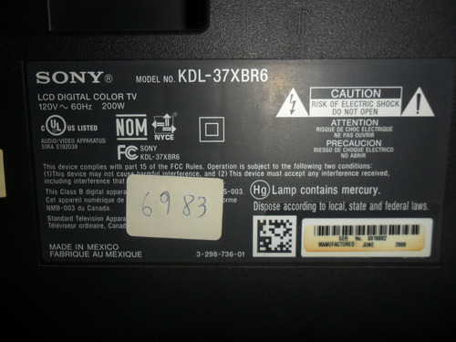 Imagen 1 de 2 de Tv. Sony Modelo Kdl-37xbr6 Para  Repuesto