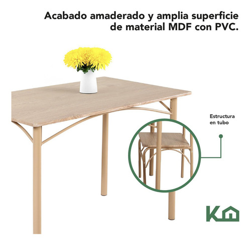 Juego Comedor De 4 Sillas Metal Mesa Rectangular Elegante Moderno Minimalista Color Beige DNG-ROBLE2 Kinghouse