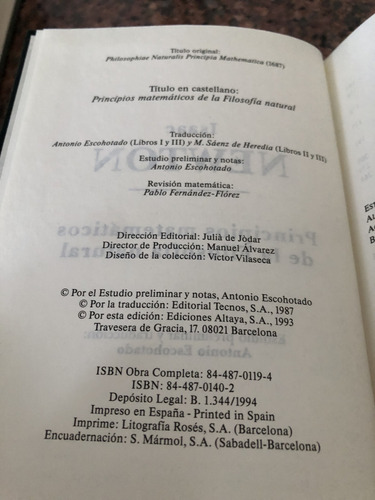 Principios Matematicos Isaac Newton Tapa Dura Escohotado (Usado)