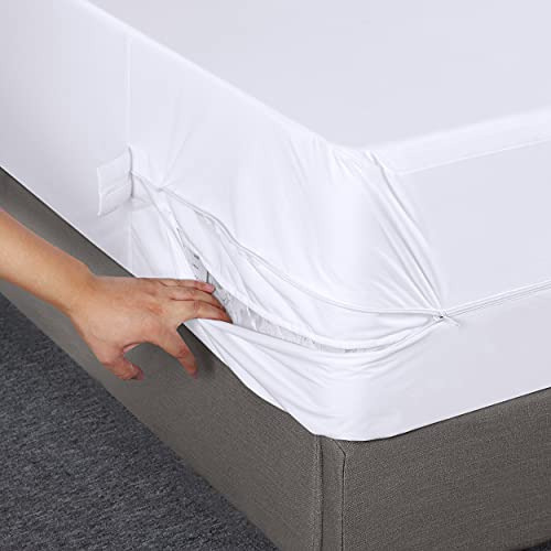 Funda Para Colchon Queen Size Impermeable Con Cierre Blanco Blanco Liso Queen