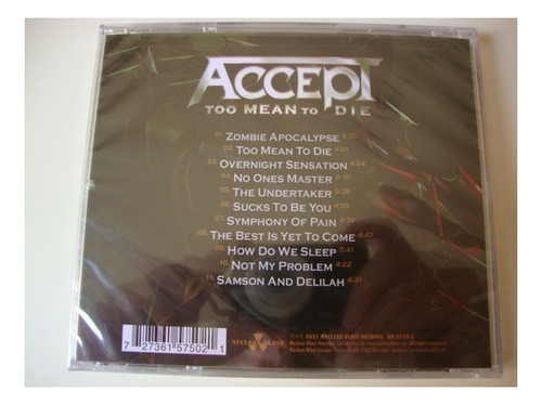 Cd - Accept - Too Mean To Die - Importado, Lacrado