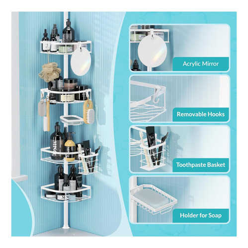 Timiano Shower Caddy Tension Pole, Ducha Caddy 4