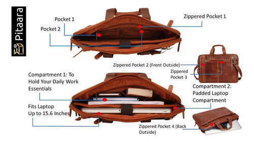 Bolso Bandolera Para Computadora Portátil De Cuero Genuino P