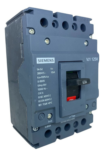 Disjuntor Caixa Moldada Tripolar 63a 380v 3vj10 Siemens