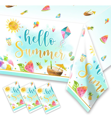 Pack 3 Manteles Veraniegos Hello Summer Desechables Para Fie