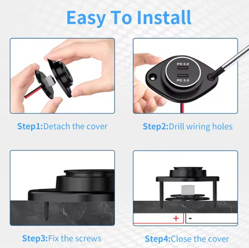 Cargador Rápido Doble Usb Tipo C 3.0 12v/24v