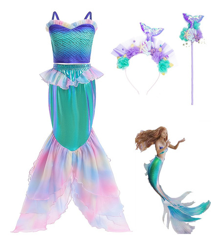 Disfraz De Princesa Ariel Para Niñas Sirenita Cosplay Cumpleaños Halloween Navidad