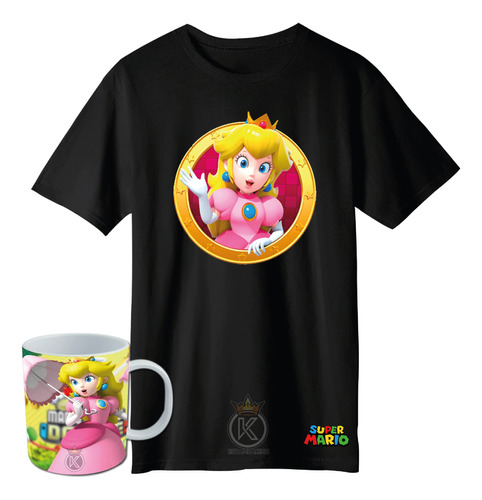 Polera Princesa Peach + Tazon - Mario Bros - Estampaking