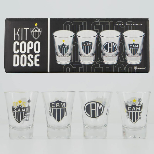 Kit 4 Copos Dose Atlético Mineiro Shot Pinga Galo Cor Branco