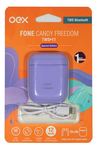 Fone De Ouvido Candy Tws Bluetooth 5.0 Free Oex Tws11 Lilas