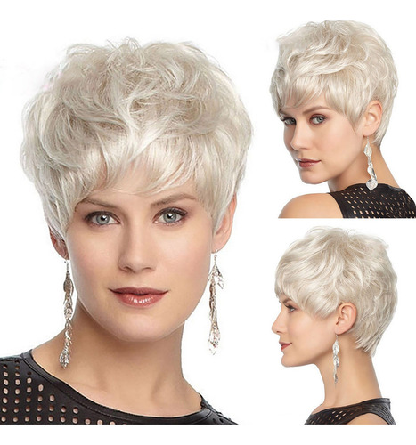 --bn Cabello Liso Corto Blanco For Mujer A La Moda Y A La Mo