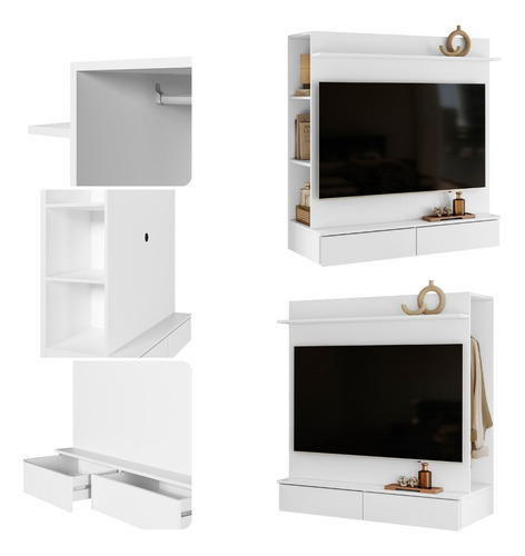 Painel Para Tv Até 42 2 Gavetas Com Closet Wave Albatroz Cor Branco