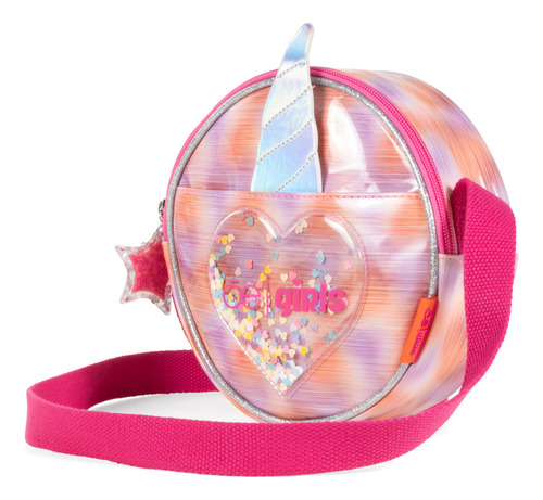 Bolsa Crossbody Cloe Para Niña Circular Material Mica Color Naranja
