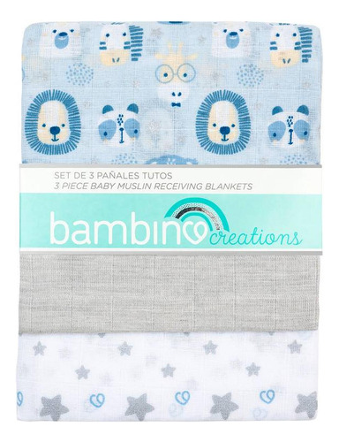 Pañales Tutos De Muselina Celeste Animales Bambino