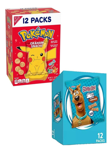 2 Cajas De Galletas Scooby Doo Y Pokemon 12 Paquetes C/u 