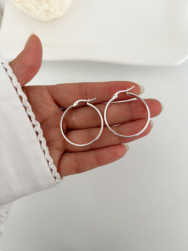 Aros Argollas Tipo Cinta Anchas Clasicas 3,3 Cm Acero Blanco