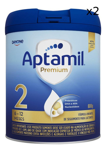 Danone Aptamil Premium 2 Kit 2 Fórmula infantil em pó sem glúten de 800g 6  a 12 meses