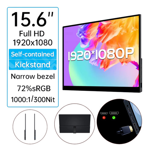 Monitor Portátil Vchance 15.6 350nit De Brilho Ultra Fino Full Hd 1920x1080p 100% Srgb Com Suporte Escondido