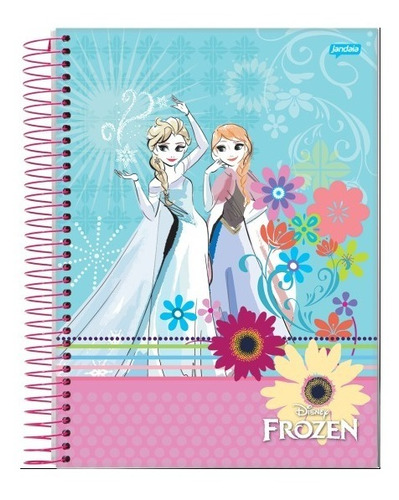 Caderno Frozen Anna Elsa Espiral G 10 Matérias 200 Folhas