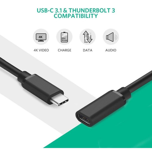 Cable Alargue 1 Metros Usb C Thunderbolt 3 - Hembra / Macho