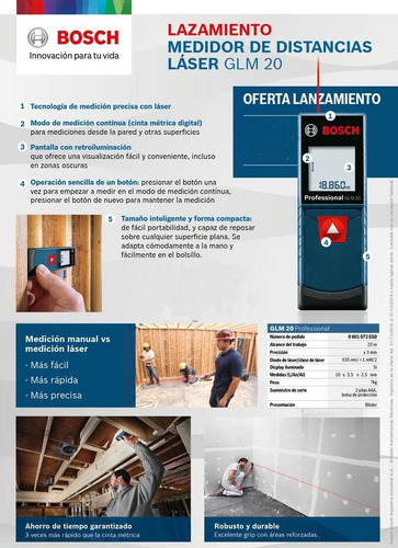 Imagen 3 de 7 de Medidor De Distancia Telemetro Laser Bosch Glm 20 Metros