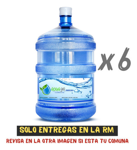 Agua Purificada Recarga Bidon 20 Lts, Solo Rm (6 Unidades)