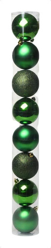 Tubo C/8 Bolas De 7cm - 3 Brilhantes/3 Foscas/2 C/glitter Cor Verde Bandeira