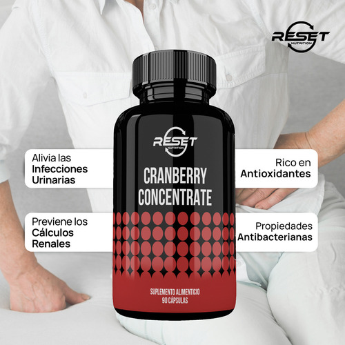 Reset Nutrition® Cranberry Concentrate 90 Cápsulas | Concentrado De Arándano Suplemento Alimenticio para Salud Urinaria, Antioxidante y Apoyo Inmunológico.