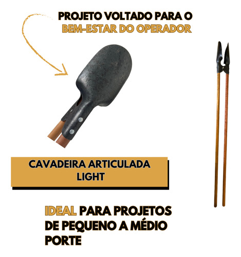 Cavadeira Articulada Light Standard Cabo de Madeira 1,8m Forjada Grossa Pesada e Resistente