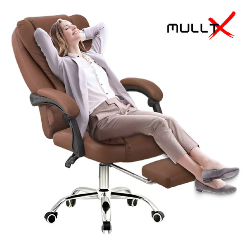 Cadeira De Escritório Presidente Com Apoio Para Os Pés Cor Marrom Material Do Estofamento Couro Sintético Mulltx Cor Marrom