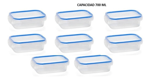 Imagen 3 de 3 de Toper De Plástico Recipiente Hermético Con Tapa 700ml 8 Pzas
