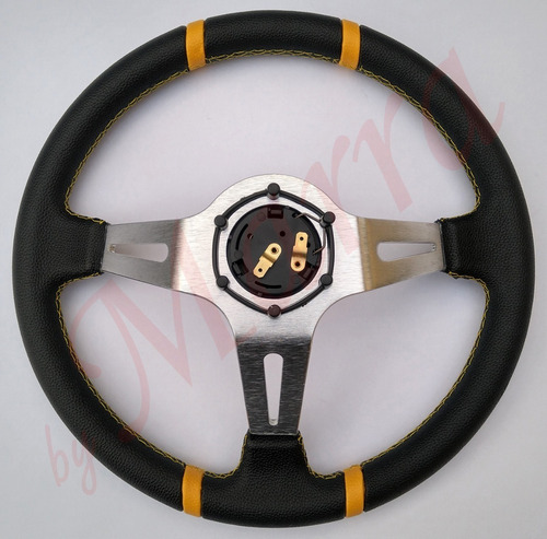 Imagem 10 de 10 de Volante Esportivo Momo Drifting Prata Com Amarelo - Ø 35cm