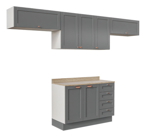 Cozinha Modulada 4 Peças Com 3 Aéreos E Balcão 120cm