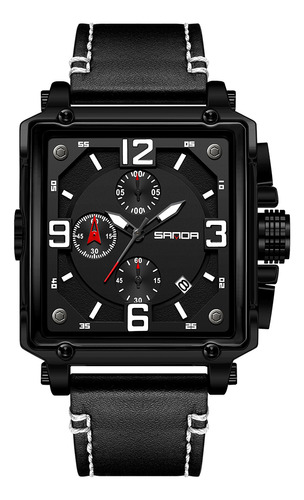 Reloj De Cuarzo Impermeable De Cuero Cuadrado Para Hombre Sa