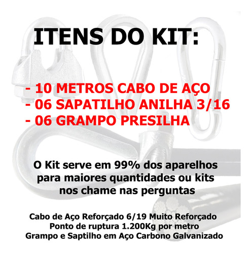 Kit Cabo De Aço Sapatilho Grampo Reparo Aparelhos Academia