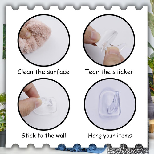 40 Ganchos Adhesivos Transparentes Reutilizables Para Pared