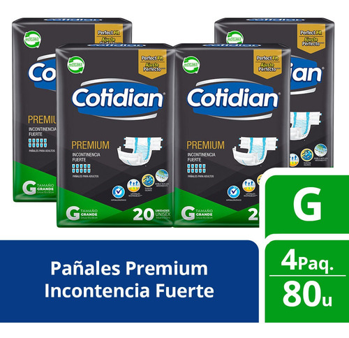 Cotidian Premium pack 4 pañales talla G adulto 20 unidades