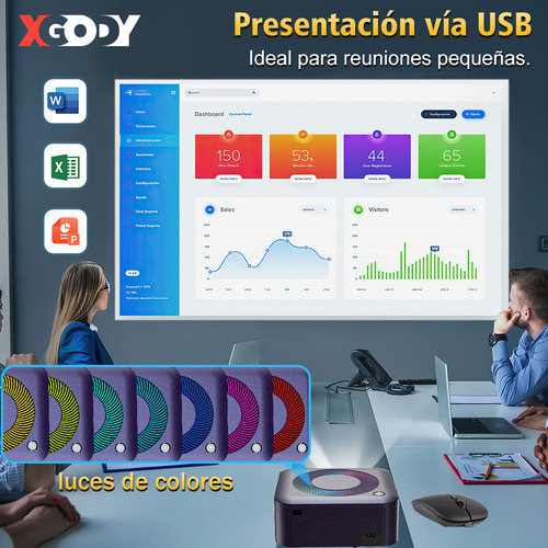 Proyector profesional android Xgody X5-A 8k inteligente full hd 5g wifi 4gb rom+64gb ram 15500 lumenes con luz Rgb color gris
