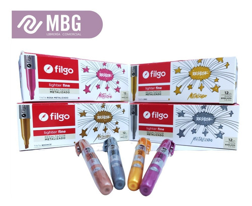Imagen 3 de 7 de Set Resaltadores Filgo X 4 Colores Metalizados Fine Lighter