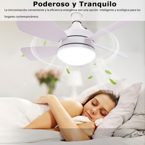 Ventilador De Techo Lámpara CM-TOP 5 Aspas Plástico 20W Con Luz Led Ajustables Control Remoto 3 Velocidades Ideal Para Habitación De 15-20 Metros Cuadrados Estructura Blanco