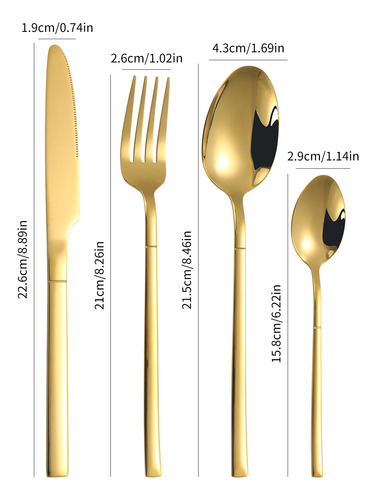 Cubiertos De Acero Inoxidable Dorado, 4 Piezas, Cuchillo Dom