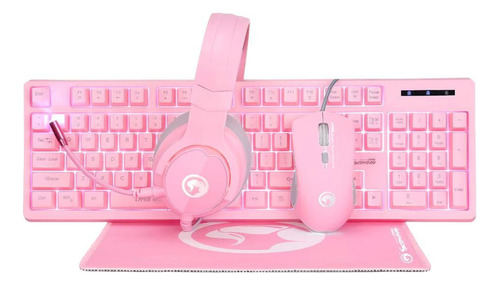 Kit De Teclado Y Mouse Gamer Marvo Cm418 Español Membrana Rosa Rosa