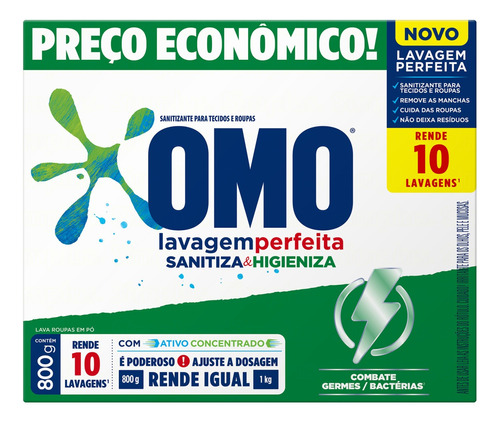 Omo Sanitiza & Higieniza sabão em pó lavagem perfeita 800g