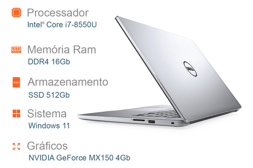 Notebook Dell Inspiron 7572 Core I7 8 Geração 16gb Ssd 480gb Prateado (Usado)