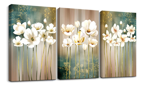 Arte De Pared Grande De Flores Blancas Enmarcadas, Impresion