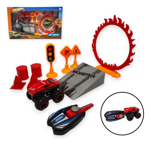 Set Hotwheel Speed Launcher Auto Lanzador Obstaculos Juguete