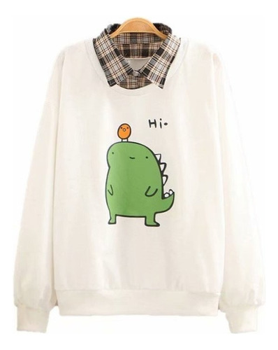 Suéter De Moda Estilo Coreano Solapa Impreso Dinosaurio